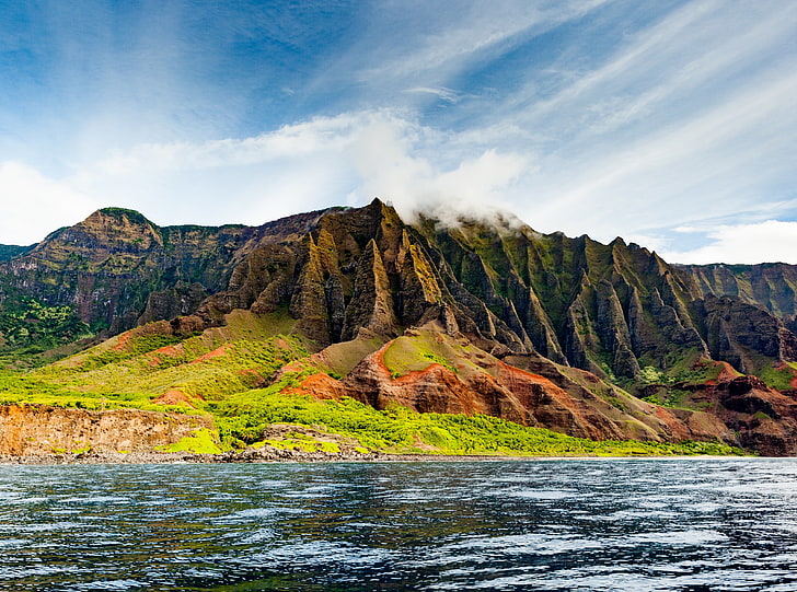 Na Pali Coast Waterfall, pali, napali, island, hawaii Free HD Wallpaper