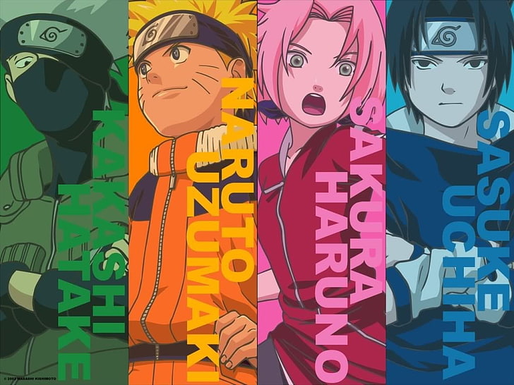 Naruto Team 9, closeup, multi colored, full frame, variation