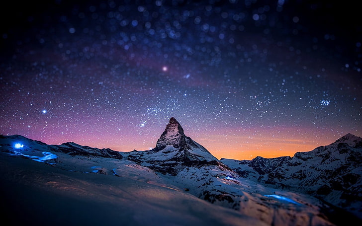 Night Sky, zermatt, bokeh, night, sunset Free HD Wallpaper