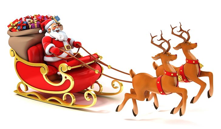 Outdoor Santa Sleigh and Reindeer Set, figurine, winter, horse, christmas Free HD Wallpaper