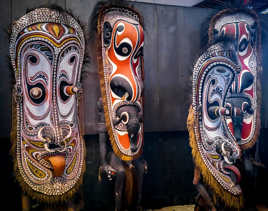 Pacific Islands, multi colored, festival, wooden mask, representation