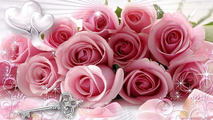 Pink Valentine Heart, special, pink, pink roses, valentines day Free HD Wallpaper