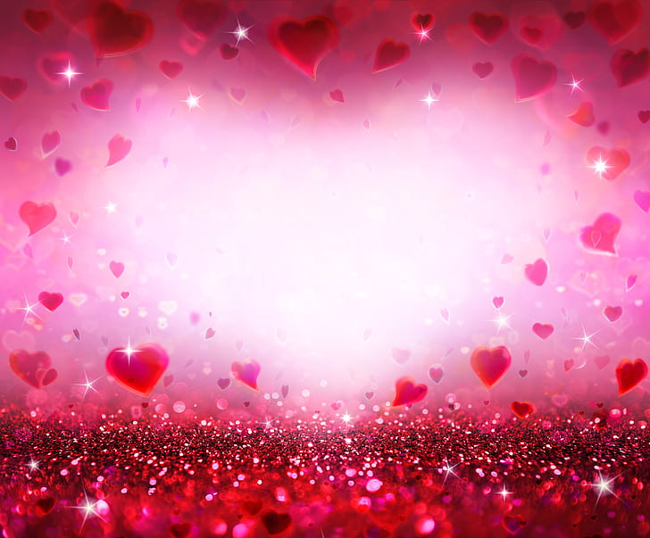 Pretty Colorful Heart, hearts, bokeh, glitter, pink Free HD Wallpaper