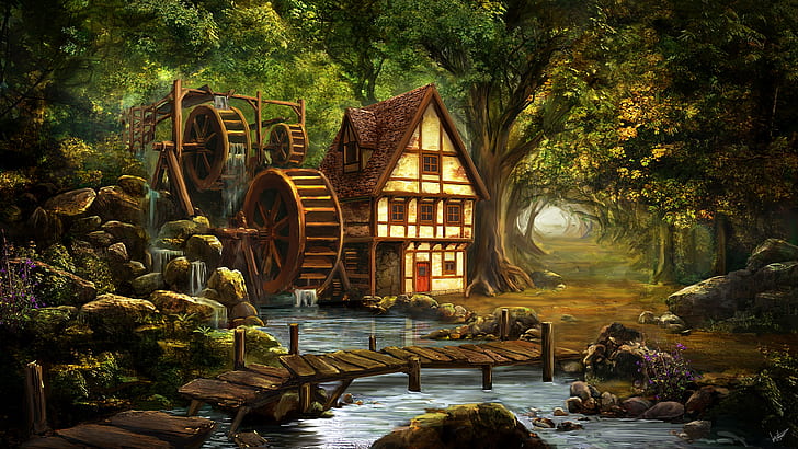 Rainforest, cottage, fairytale, house, nature Free HD Wallpaper