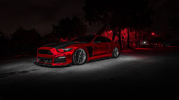 Red Lamborghini, car, darkness, mustang, ford