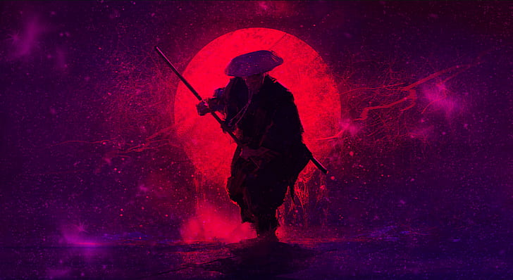 Samurai Jack, samurai, buddhist mood, purple sun, Buddhist mood