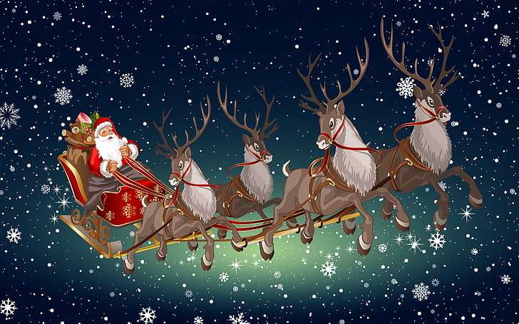 Santa On Sleigh Silhouette, vector, holiday, sky, cold  temperature Free HD Wallpaper
