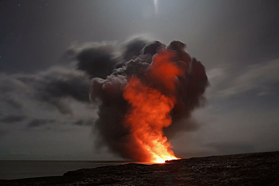 Shield Volcano Eruption Video, land, volcanoes, sign, warning sign Free HD Wallpaper