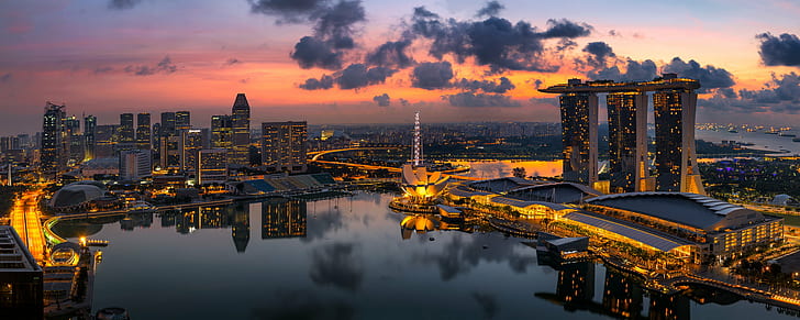 Singapore Road, city lights, dawn, sunrise, hdr photography Free HD Wallpaper