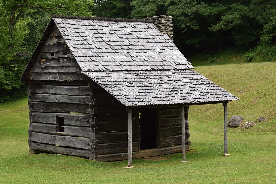 Small Log Cabin Homes, day, field, farmer, old Free HD Wallpaper