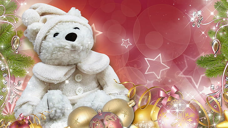 Teddy Bear Christmas Tree, pink, new, sparkle, christmas Free HD Wallpaper