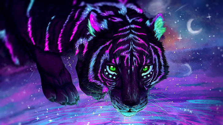 Tiger Neon Light, pink color, animal body part, no people, looking at camera Free HD Wallpaper