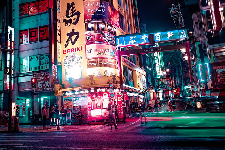 Tokyo Neon City Streets at Night, Japan, street, tokyo, japan Free HD Wallpaper