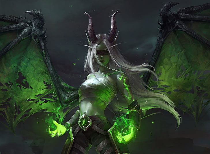 WoW Demon Hunter Art, sculpture, world of warcraft, female likeness, tree Free HD Wallpaper