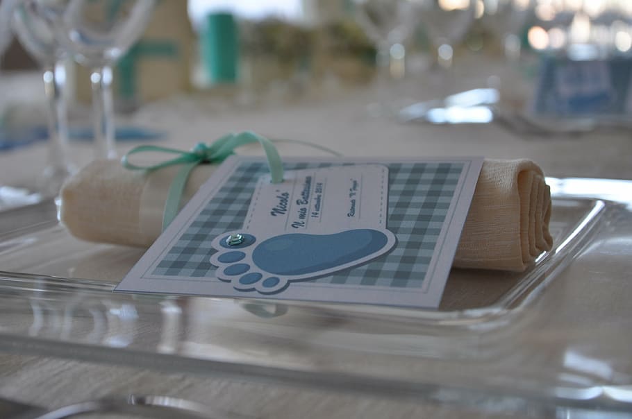 Baby Christening, eating utensil, tray, setting, indoors