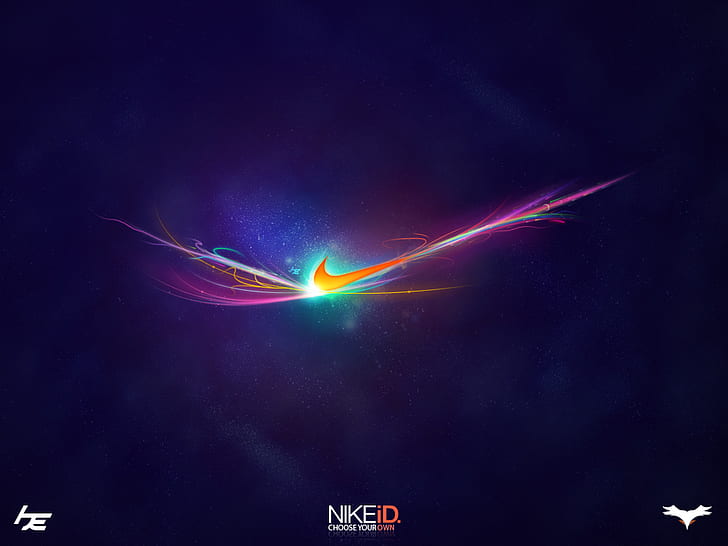 colorful rays, rays, nike, famous sports brand Free HD Wallpaper