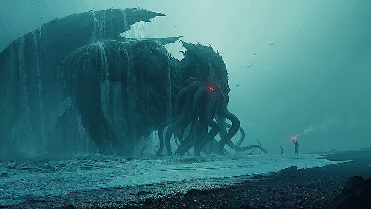 Cthulhu Artwork, cthulhu, h p lovecraft, shore, leviathan Free HD Wallpaper