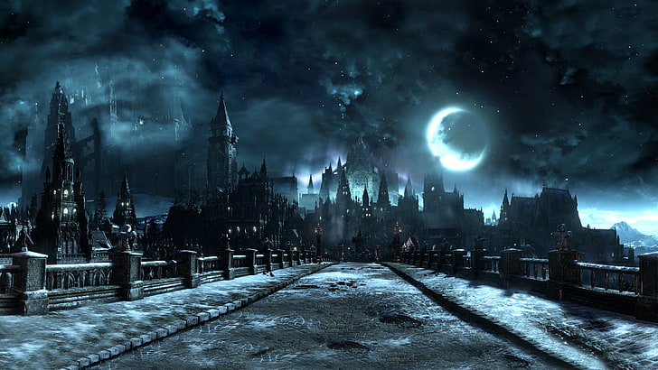 Dark Souls Landscape, snow, screen shot, dark souls iii, astronomy Free HD Wallpaper