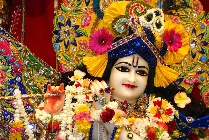 Krishna Flute Music, makeup, women, looking at camera, lord krishna