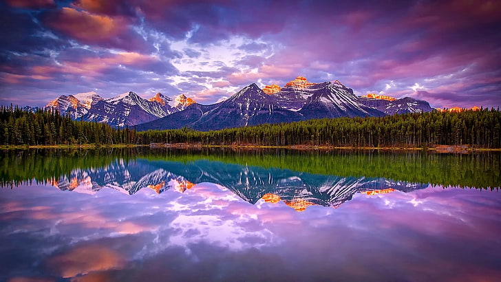 Lake Mountains and Trees, calm, beauty in nature, no people, sunset