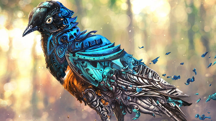 Little Bird Art, animal wildlife, peacock, robot, clockwork