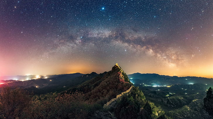 Nebula, great wall of china, milky way, landscape, history