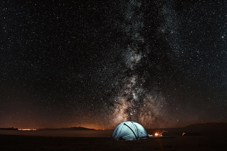 Night Sky Milky Way Camping, space and astronomy, dome tent, exploration, no people Free HD Wallpaper