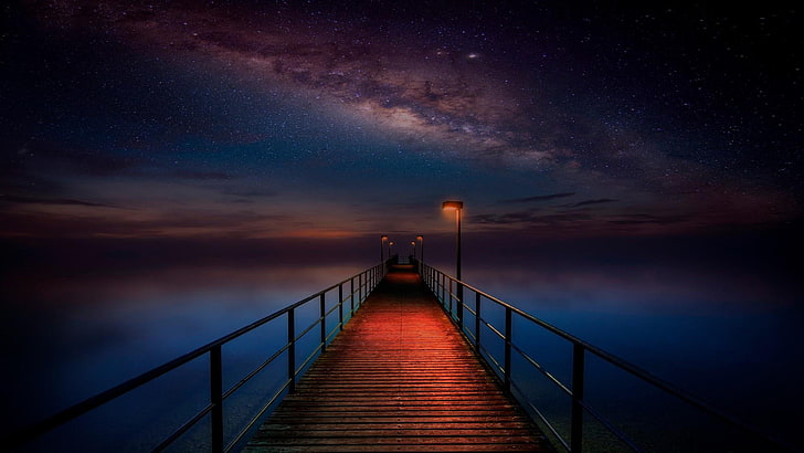 Night Sky Northern Lights, tranquil scene, photography, railing, no people Free HD Wallpaper