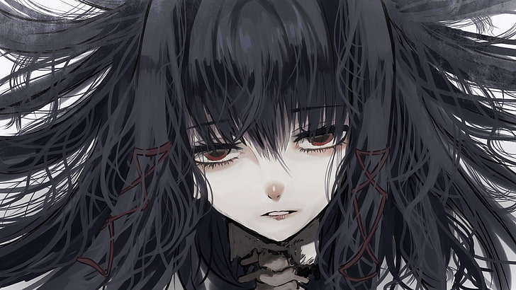 Pretty Anime Girl Goth, black color, mask, portrait, anime Free HD Wallpaper