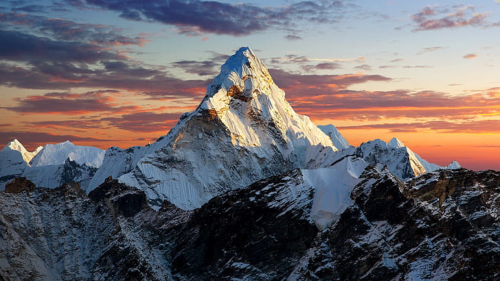 Snow Mountain, mount everest, sunset, india, snowy mountain