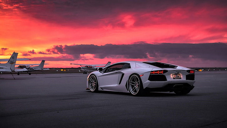 Sunset Lambo, nature, lamborghini aventador, luxury vehicle, luxury Free HD Wallpaper