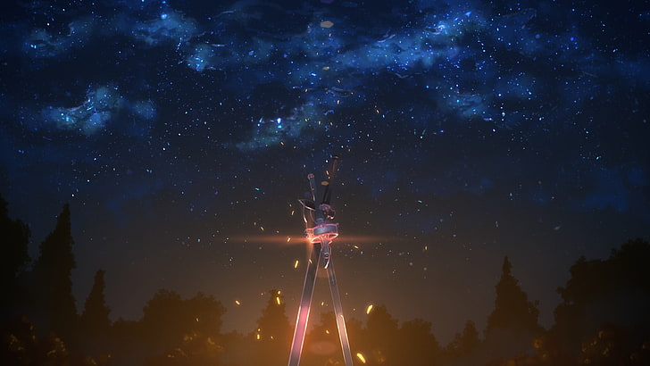 Sword Art Online Kirito Drawing, weapon, landscape, low angle view, star trail Free HD Wallpaper