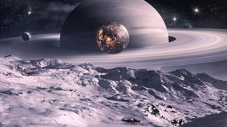 Uranus 27 Moons Names, ring, landscape, fantasy art, surface Free HD Wallpaper