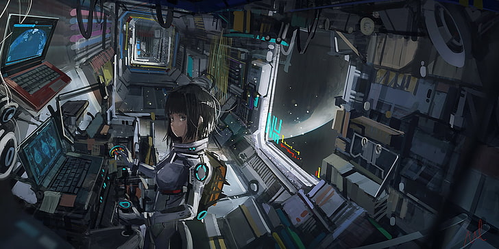 Anime Art Gallery, science fiction, business, indoors, men Free HD Wallpaper