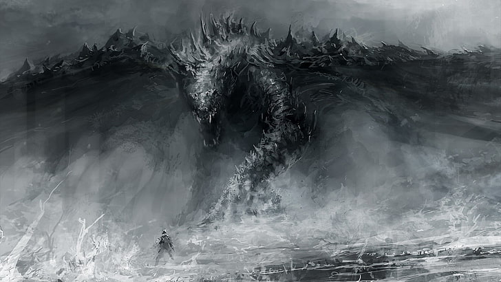 Best Dragon Drawings, nature, nonurban scene, abstract, black color Free HD Wallpaper