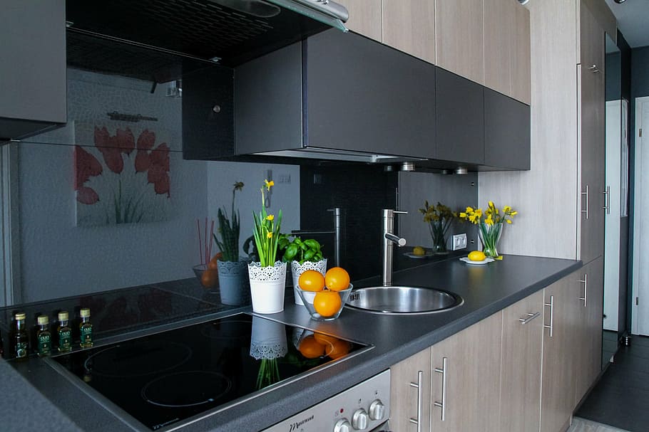 Black Quartz Kitchen Countertops, home interior, lifestyles, decoration, modern Free HD Wallpaper