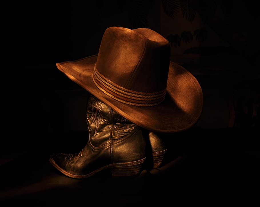 Blue Cowboy Hat, pair, indoors, absence, fashion