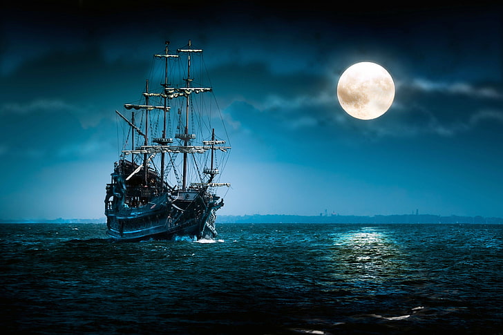 Blue Pirate Ship, cloud  sky, no people, tranquil scene, beauty in nature Free HD Wallpaper