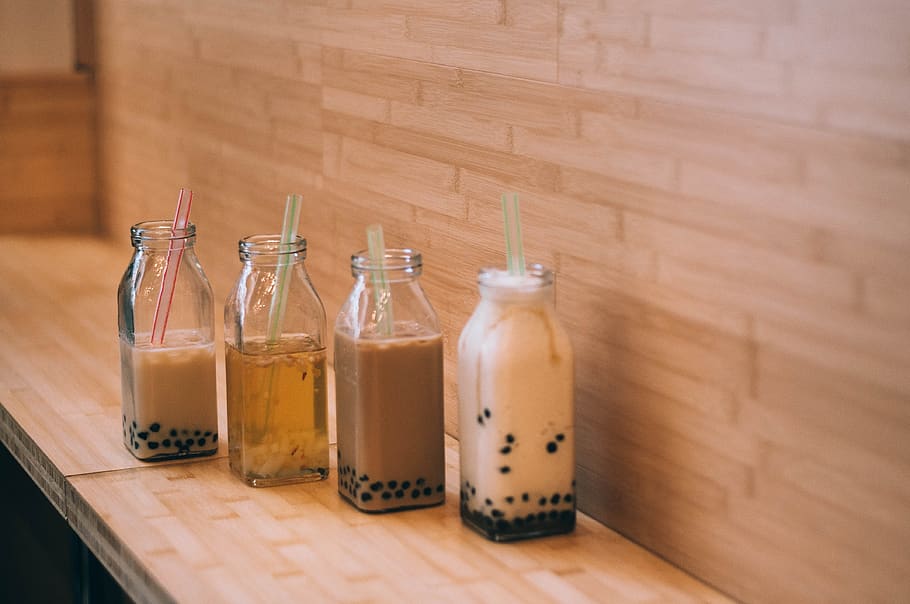 Boba Tea Clip Art, food and drink, in a row, container, wood  material Free HD Wallpaper