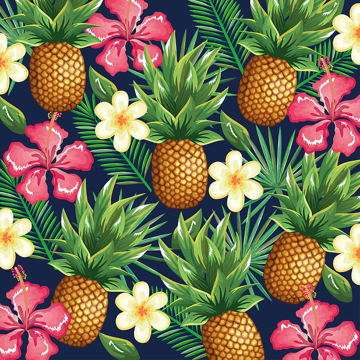 Christmas Cocktails, pattern, pineapple, tropic, background Free HD Wallpaper