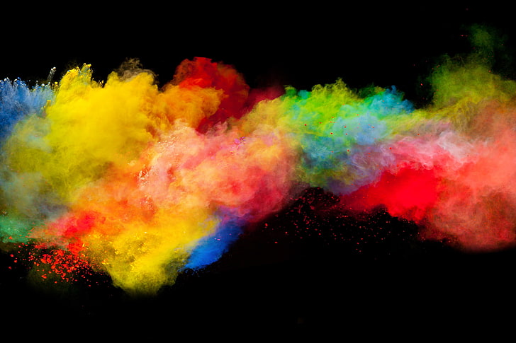 Color Explosion, talcum powder, yellow, no people, black background Free HD Wallpaper