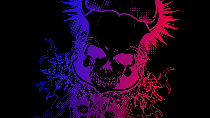 Colorful Skull Melting, colored background, human body part, animal themes, water