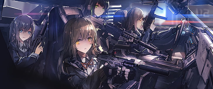 Cool Anime Girl Gun, land vehicle, machine part, indoors, engine Free HD Wallpaper