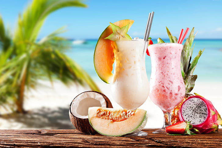 drinks, coconut, pitahaya, carambola Free HD Wallpaper