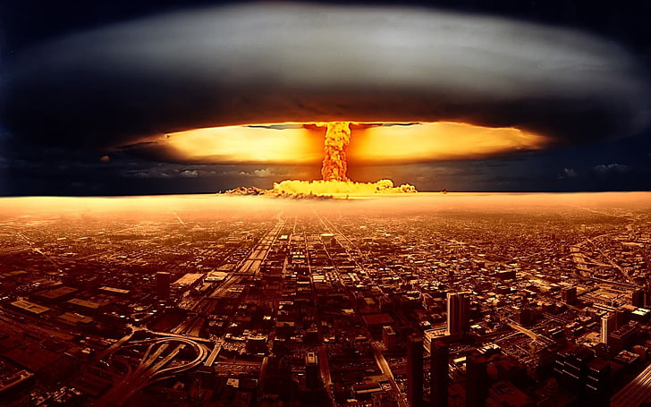 First Atomic Bomb, outdoors, skyscraper, crowd, office building exterior Free HD Wallpaper