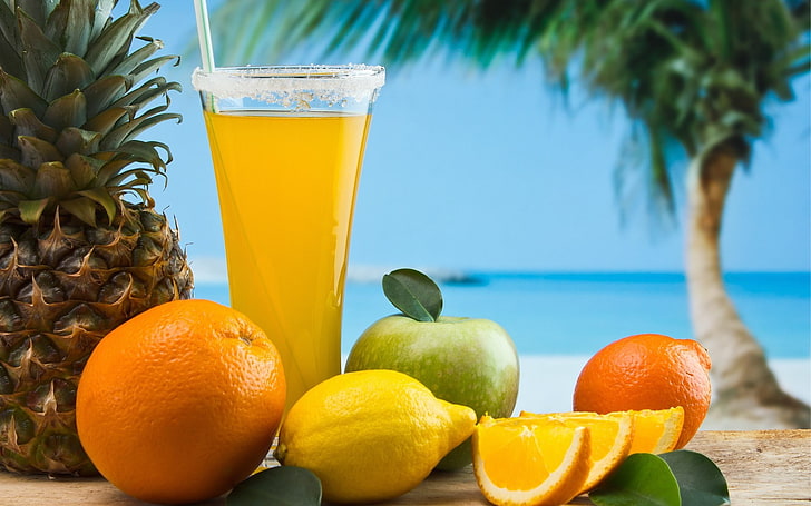 Fruit Drinks, healthy eating, freshness, sea, no people Free HD Wallpaper