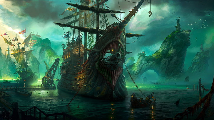 Ghost Ship Painting, scenics  nature, ports, sculpture, beauty in nature Free HD Wallpaper