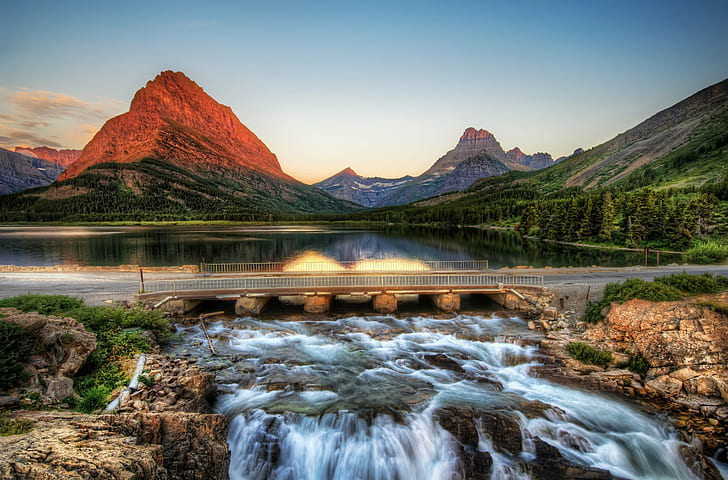 Glacier National Park Sunset, usa, sunrise, stream, d2xs Free HD Wallpaper