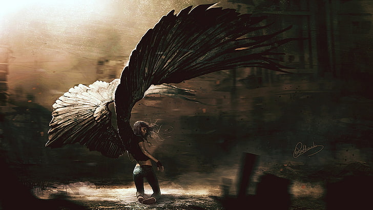 Gothic Male Fallen Angel, cultures, vertebrate, animal wildlife, digital composite Free HD Wallpaper