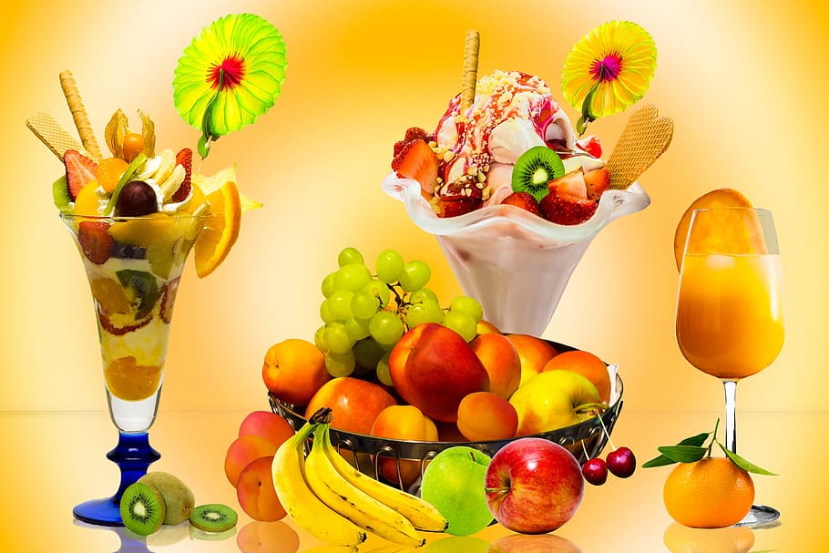 Happy Kid Eating Ice Cream, peach, orange juice, fruit bowl, orange  fruit Free HD Wallpaper